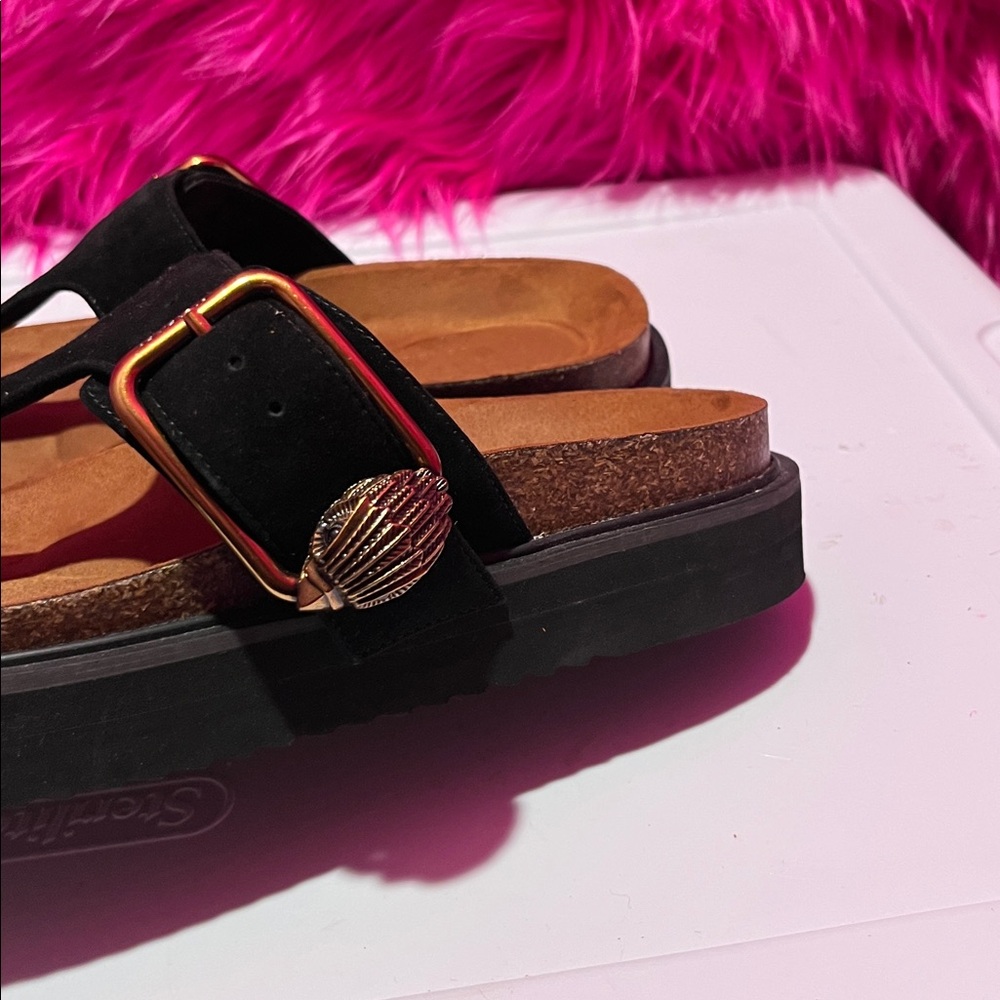 Black Suede KURT GEIGER Thong Sandals with Buckle Detail - Picture 6 of 8